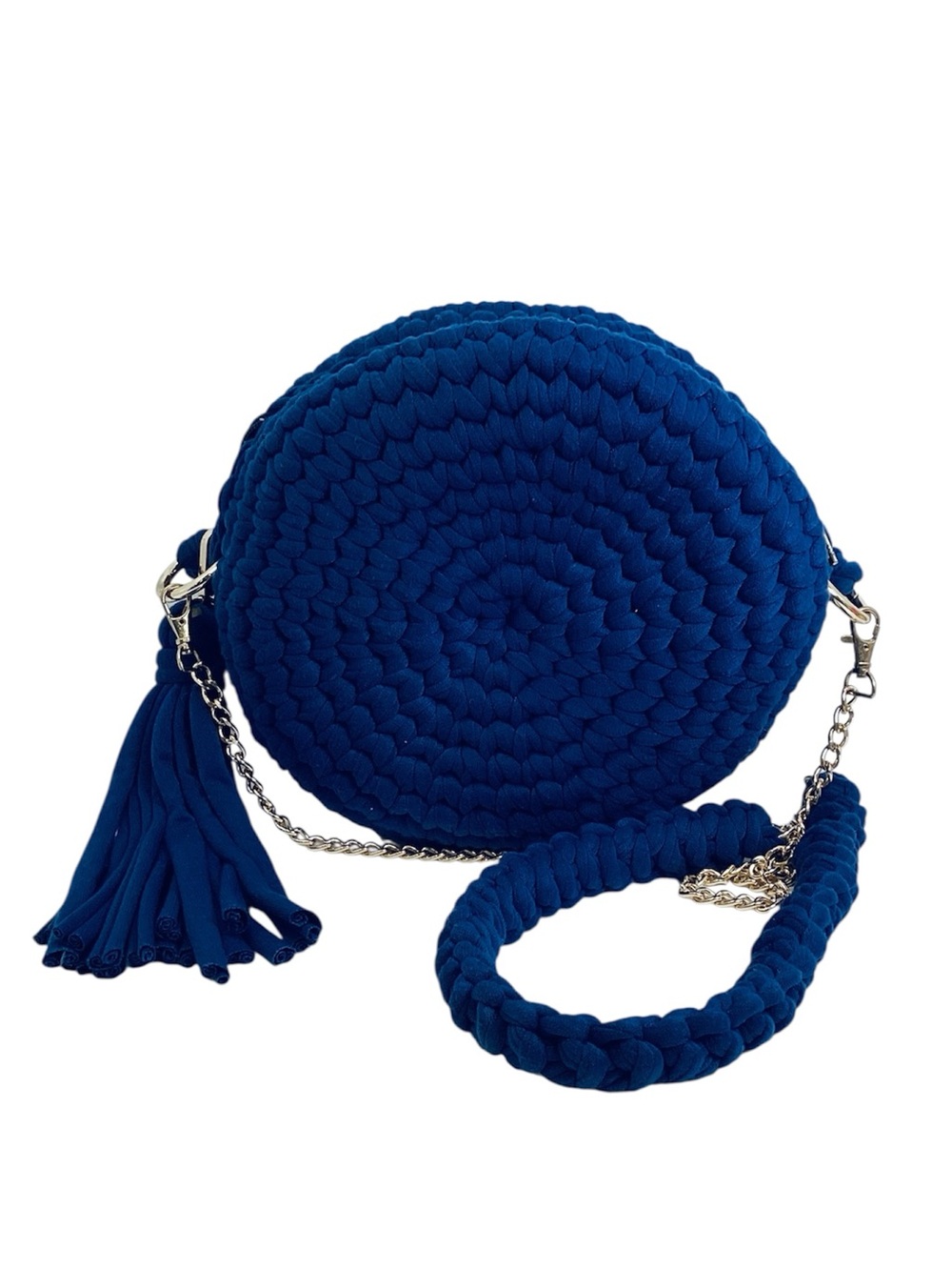 💚 Hand Crafted Boho style Round Navy Crossbody Bag with Tassel